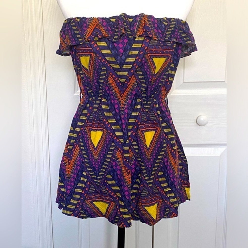 SWS Abstract Strapless Geometric Ruffle Trim Tube Top Women’s Size Large